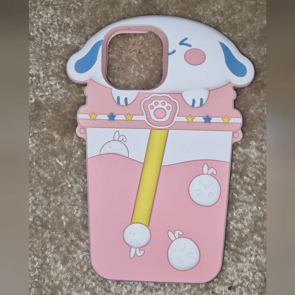 Cute Pink and White Dog Silicone Phone Case